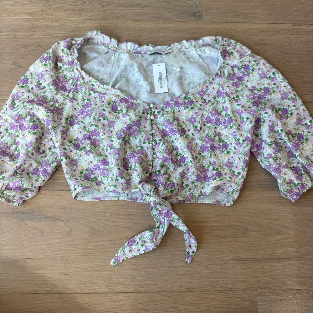 Finley Floral Print Top in Purple and Green